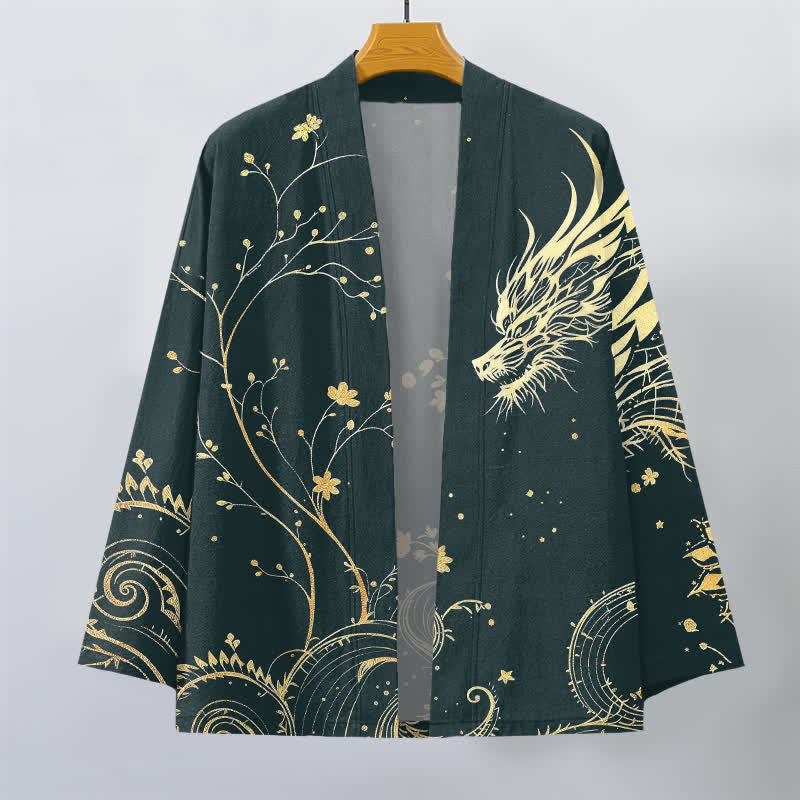 Buddha Stones Cotton Dragon Tide Florals Pattern Open Front Men's Kimono - image 1