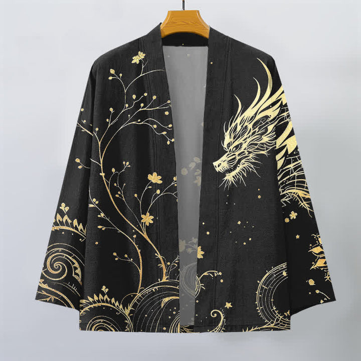 Buddha Stones Cotton Dragon Tide Florals Pattern Open Front Men's Kimono - image 10