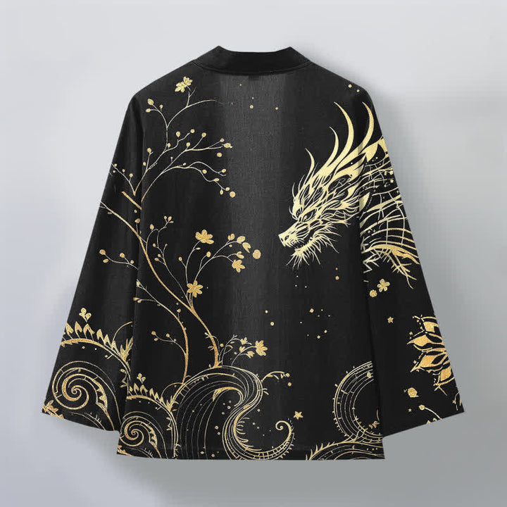 Buddha Stones Cotton Dragon Tide Florals Pattern Open Front Men's Kimono - image 11