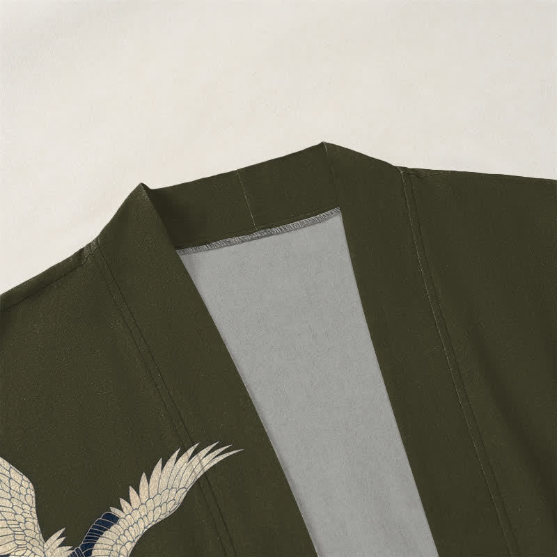 Buddha Stones Cotton Crane Pine Landscape Pattern Open Front Men's Kimono - image 3
