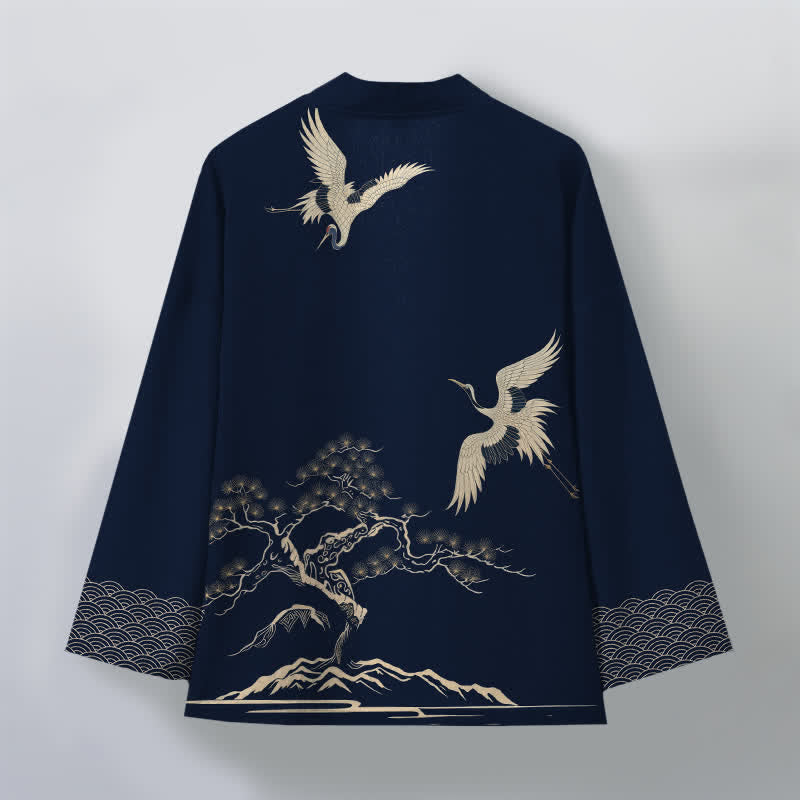Buddha Stones Cotton Crane Pine Landscape Pattern Open Front Men's Kimono - image 8