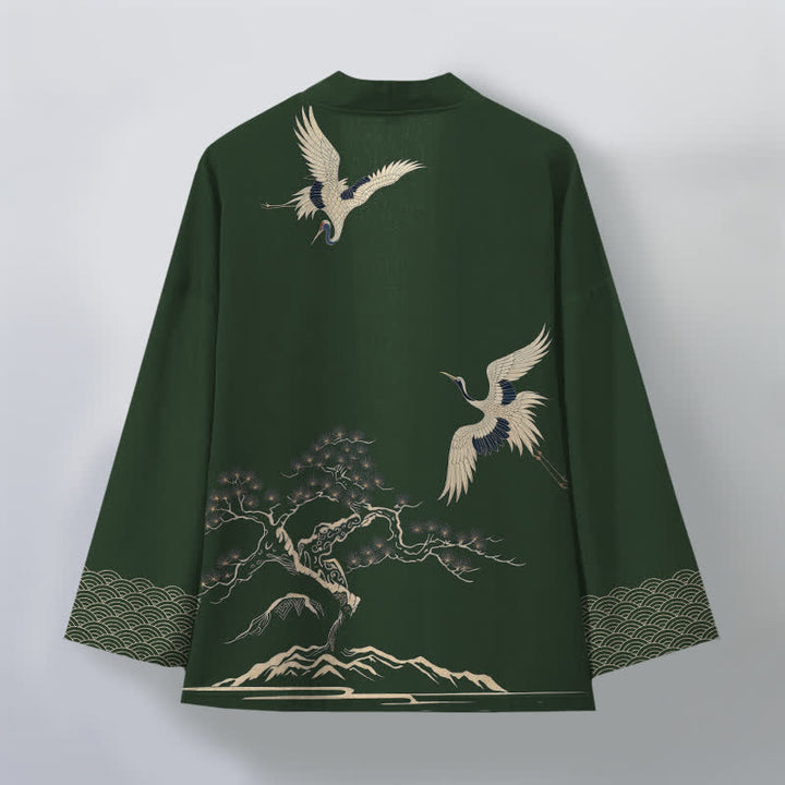 Buddha Stones Cotton Crane Pine Landscape Pattern Open Front Men's Kimono - image 11