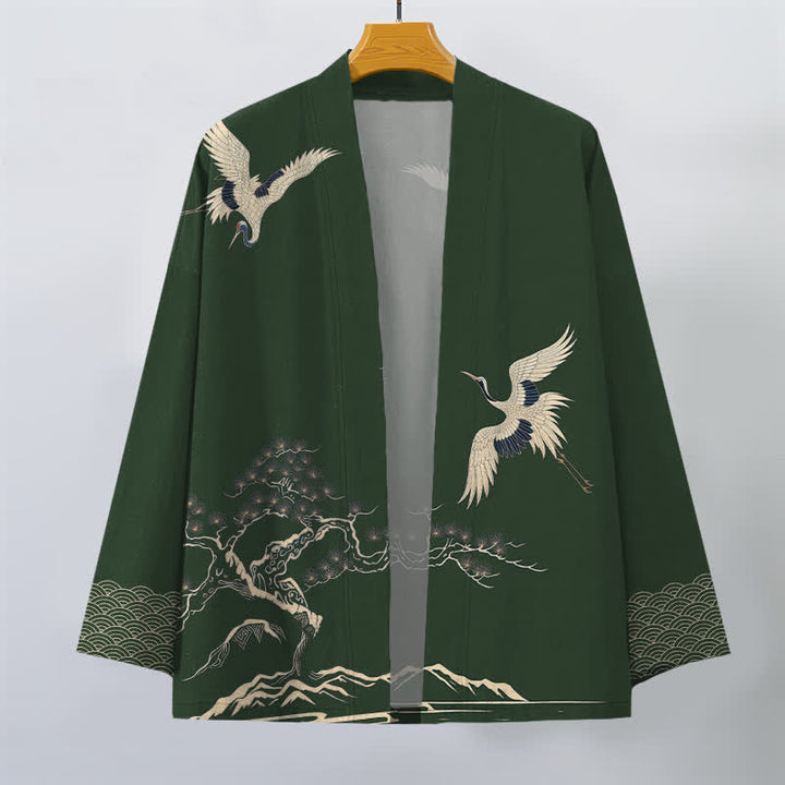 Buddha Stones Cotton Crane Pine Landscape Pattern Open Front Men's Kimono - image 10