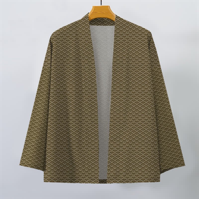 Buddha Stones Cotton Japanese Ocean Wave Pattern Open Front Men's Kimono - image 7