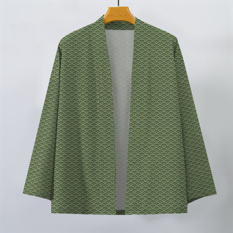 Buddha Stones Cotton Japanese Ocean Wave Pattern Open Front Men's Kimono - image 10
