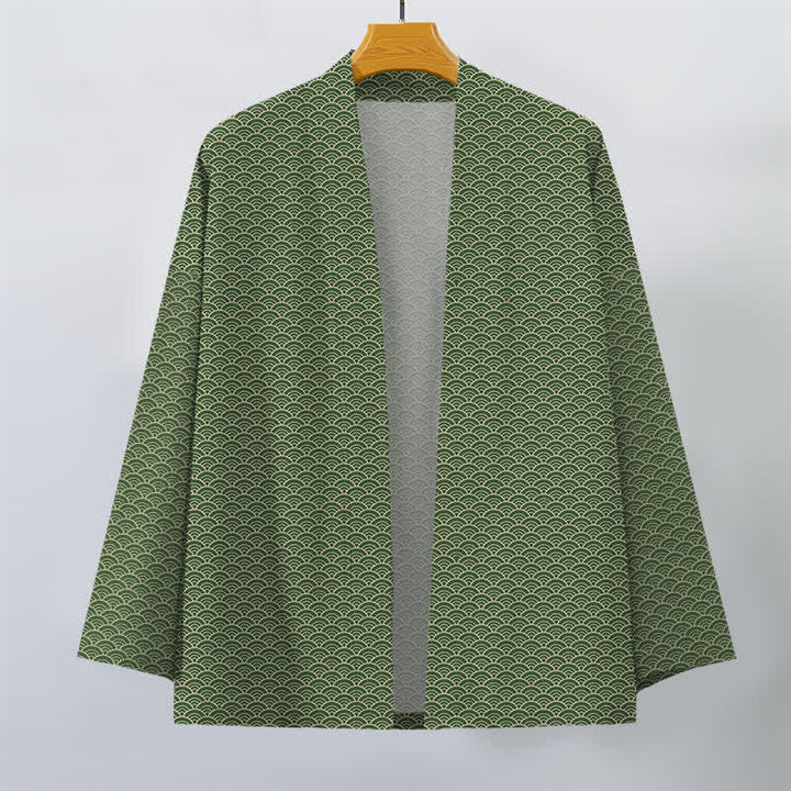 Buddha Stones Cotton Japanese Ocean Wave Pattern Open Front Men's Kimono - image 10