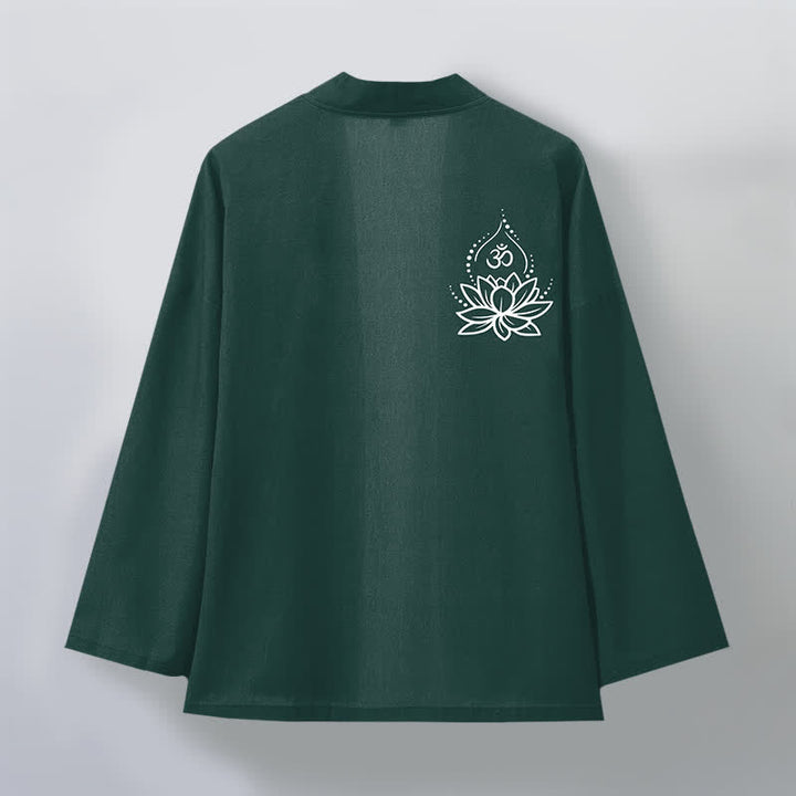 Buddha Stones Cotton Lotus Om Pattern Open Front Men's Kimono - image 11