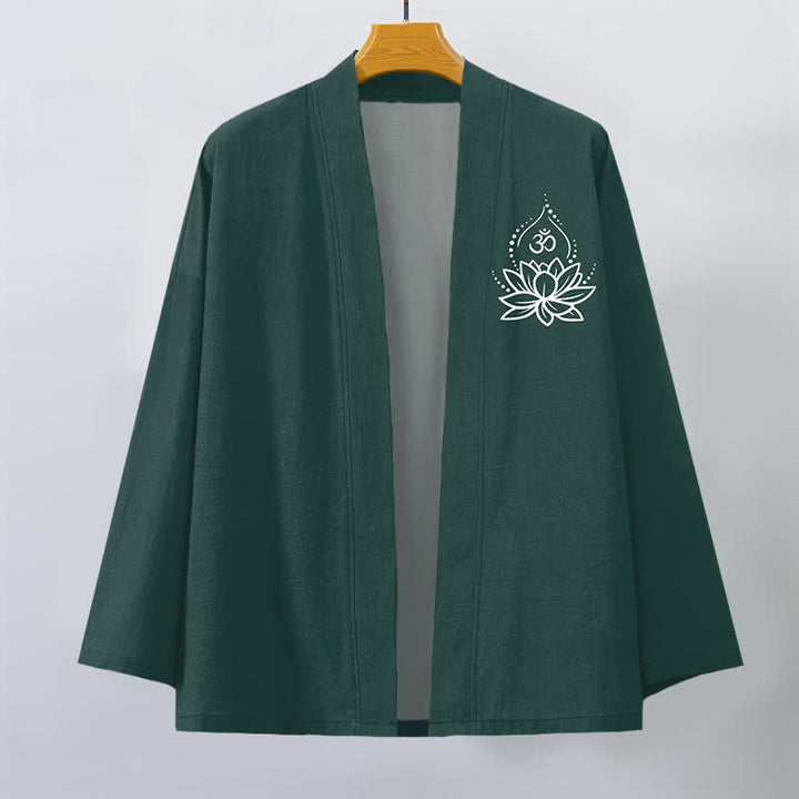 Buddha Stones Cotton Lotus Om Pattern Open Front Men's Kimono - image 10