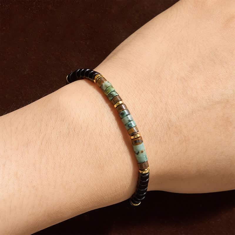 Buddha Stones Black Onyx and Turquoise Protection Round Bead Bracelet - image 3