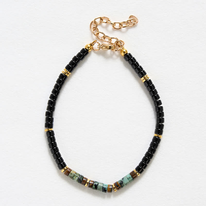 Buddha Stones Black Onyx and Turquoise Protection Round Bead Bracelet - image 4