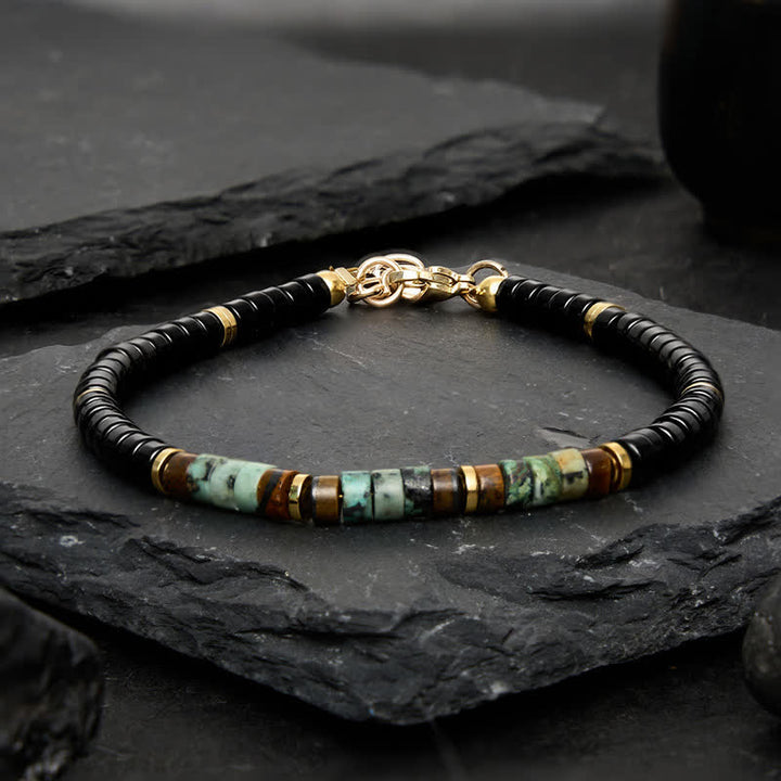 Buddha Stones Black Onyx and Turquoise Protection Round Bead Bracelet - image 1