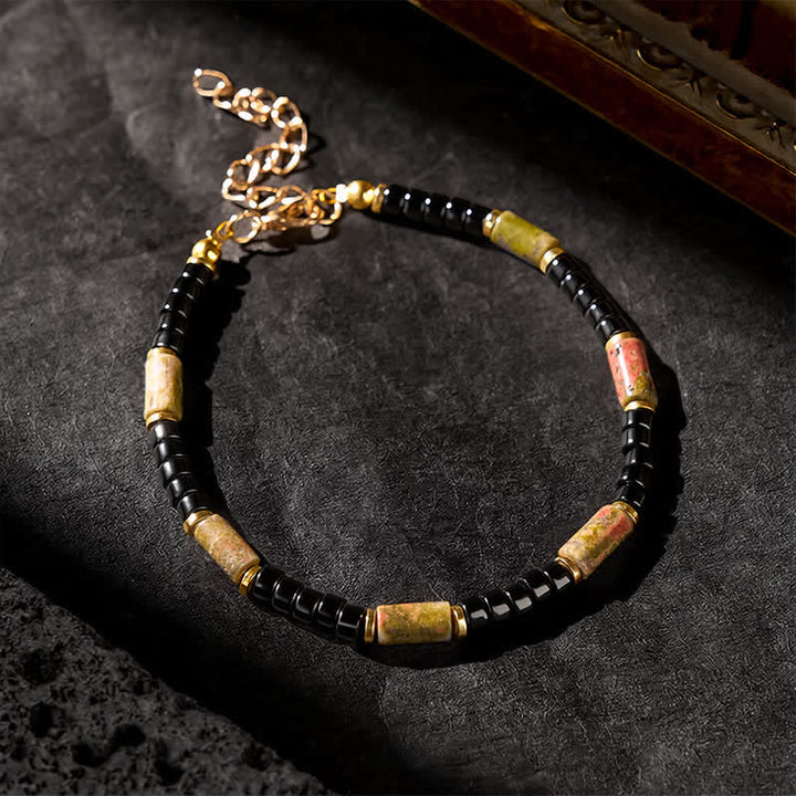 Buddha Stones Vintage Unakite Hematite Balance Copper Accent Bracelet - image 2