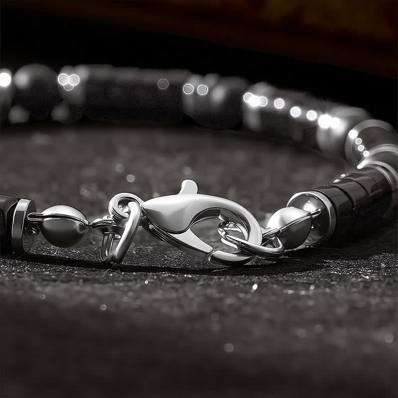 Buddha Stones Black Onyx Cylindrical Frosted Spacer Bead Protection Bracelet - image 5
