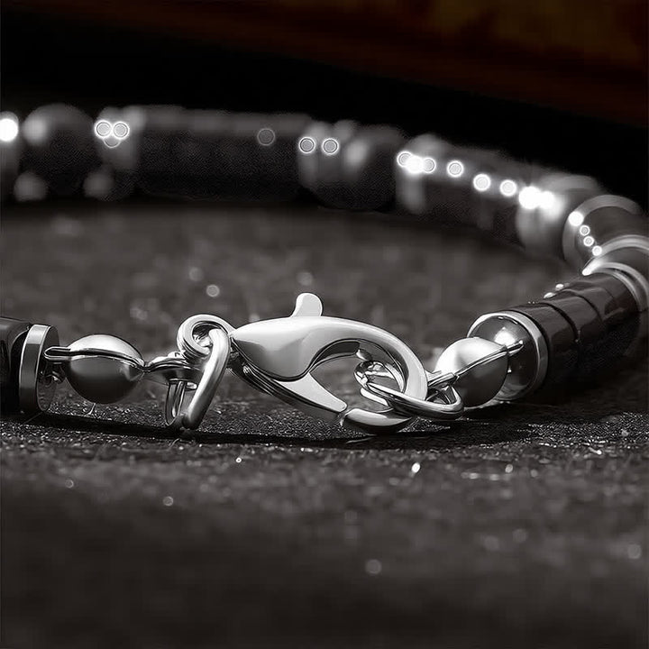 Buddha Stones Black Onyx Cylindrical Frosted Spacer Bead Protection Bracelet - image 5