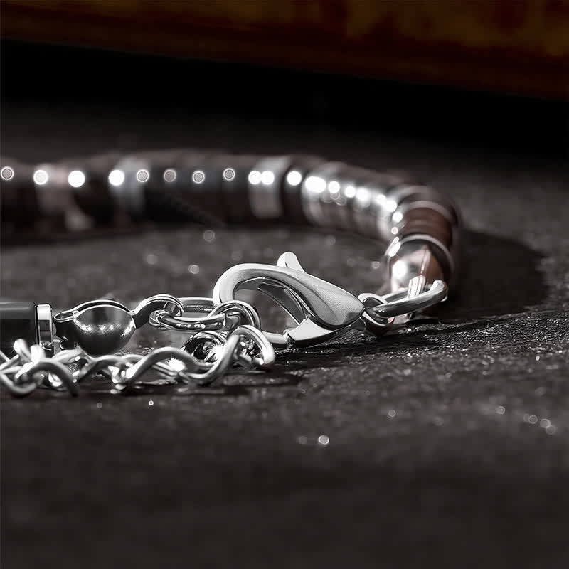 Buddha Stones Black Onyx Cylindrical Frosted Spacer Bead Protection Bracelet - image 13