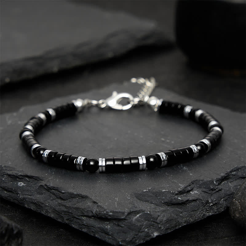 Buddha Stones Black Onyx Cylindrical Frosted Spacer Bead Protection Bracelet - image 10