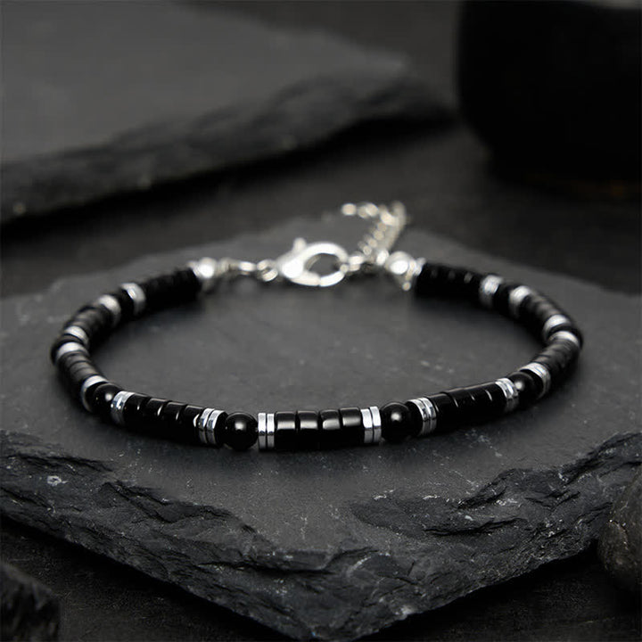 Buddha Stones Black Onyx Cylindrical Frosted Spacer Bead Protection Bracelet - image 10