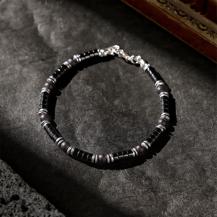Buddha Stones Black Onyx Cylindrical Frosted Spacer Bead Protection Bracelet - image 2
