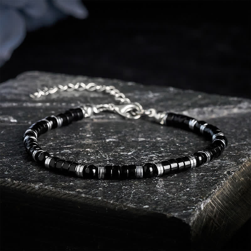 Buddha Stones Black Onyx Cylindrical Frosted Spacer Bead Protection Bracelet - With Extender Chain (Wrist Circumference: 6.3–7.5 in / 16–19 cm) - image 9