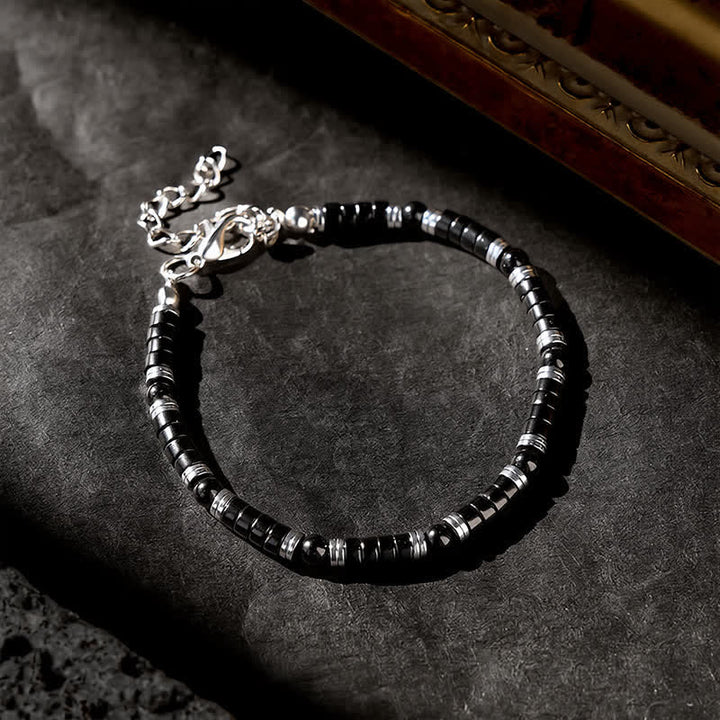 Buddha Stones Black Onyx Cylindrical Frosted Spacer Bead Protection Bracelet - image 11