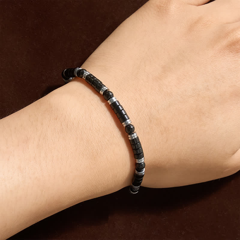 Buddha Stones Black Onyx Cylindrical Frosted Spacer Bead Protection Bracelet - image 3
