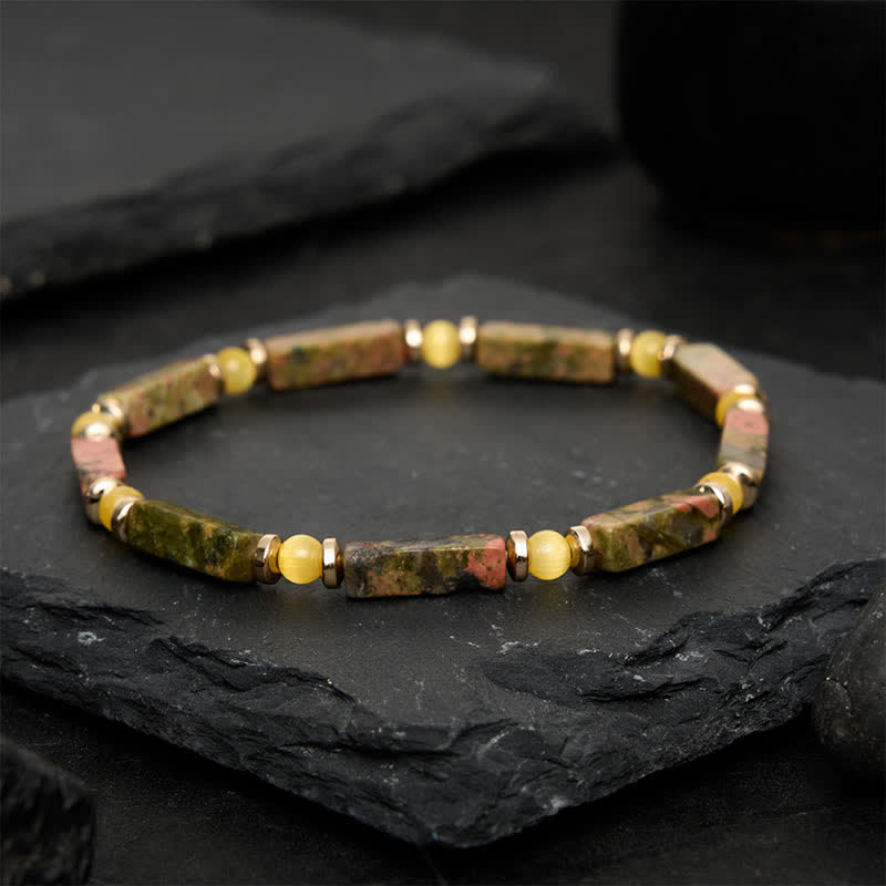 Buddha Stones Unakite Balance Rectangle Beaded Stretch Bracelet - image 1