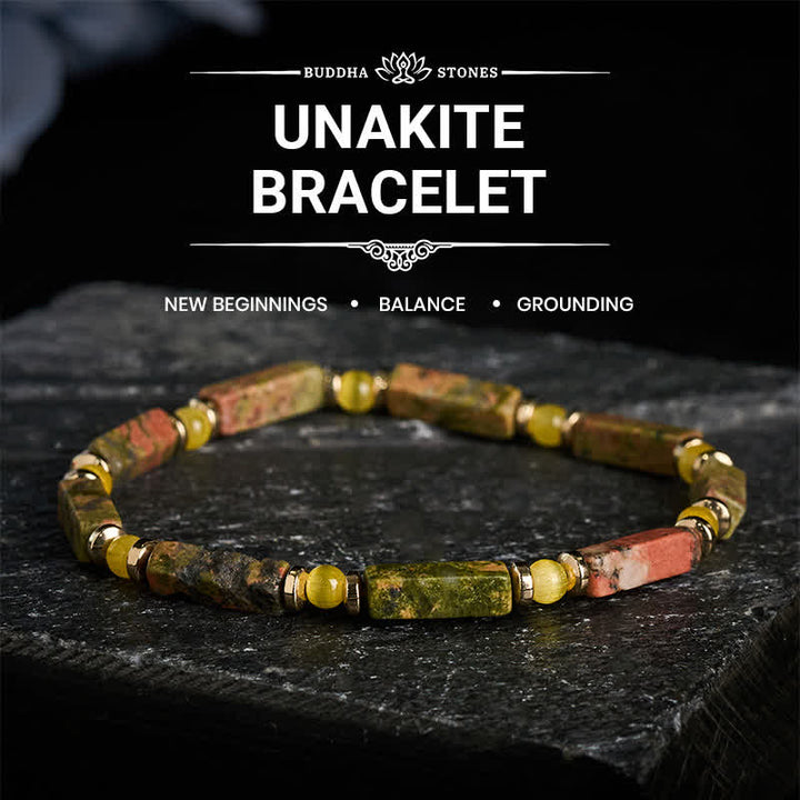 Buddha Stones Unakite Balance Rectangle Beaded Stretch Bracelet - Unakite (Wrist Circumference: 6.3–6.7 in/16–17 cm) - image 0