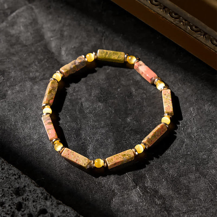 Buddha Stones Unakite Balance Rectangle Beaded Stretch Bracelet - image 2