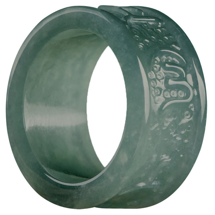 Buddha Stones Natural Jade Om Mani Padme Hum Carved Prosperity Ring - image 9