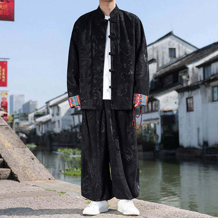 Buddha Stones Fall Winter Tang Style Vintage Mandarin Collar Frog Button Abstract Cotton Shirt Pants Men's Meditation Cloth With Pockets - image 17