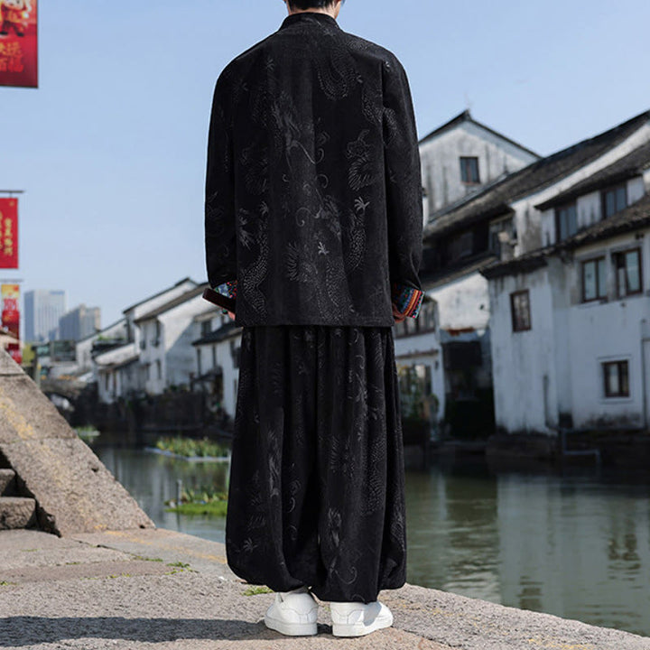 Buddha Stones Fall Winter Tang Style Vintage Mandarin Collar Frog Button Abstract Cotton Shirt Pants Men's Meditation Cloth With Pockets - image 15