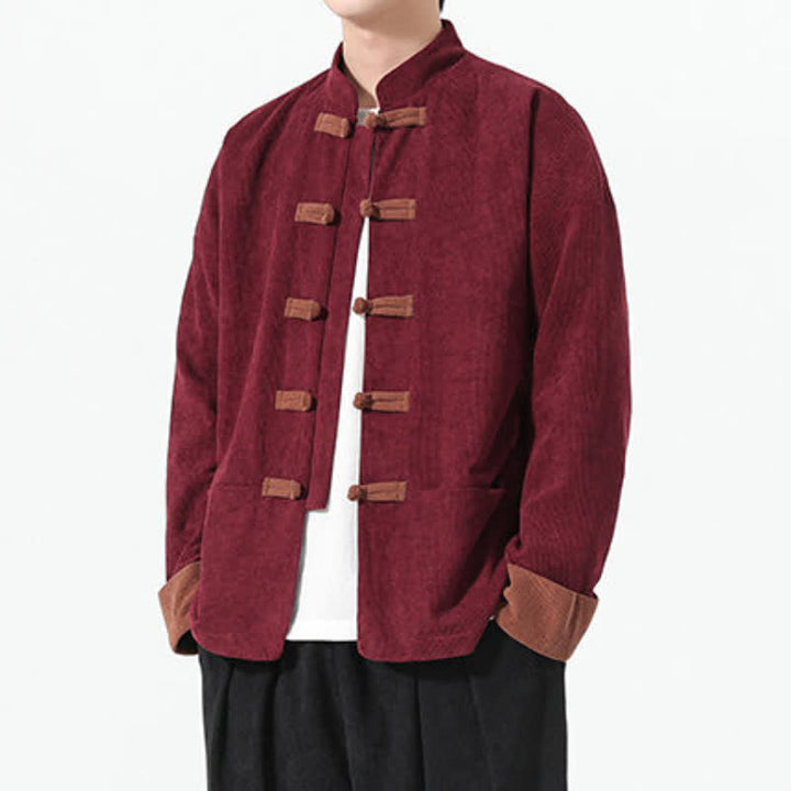 Buddha Stones Fall Winter Casual Tang Style Frog Button Solid Men's Jackets With Pockets - image 14