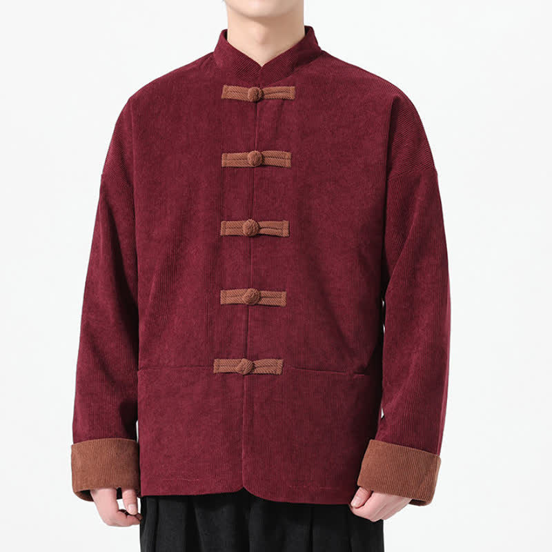 Buddha Stones Fall Winter Casual Tang Style Frog Button Solid Men's Jackets With Pockets - image 16