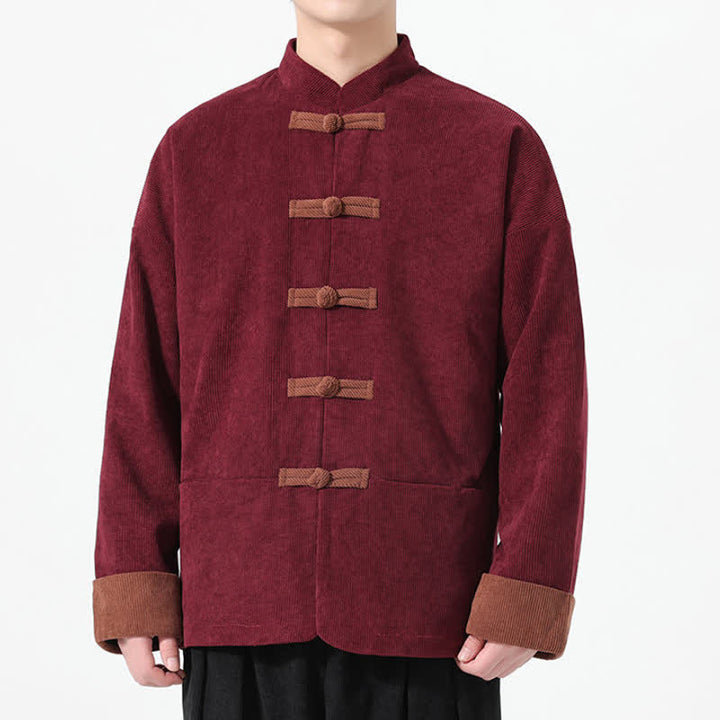 Buddha Stones Fall Winter Casual Tang Style Frog Button Solid Men's Jackets With Pockets - image 16