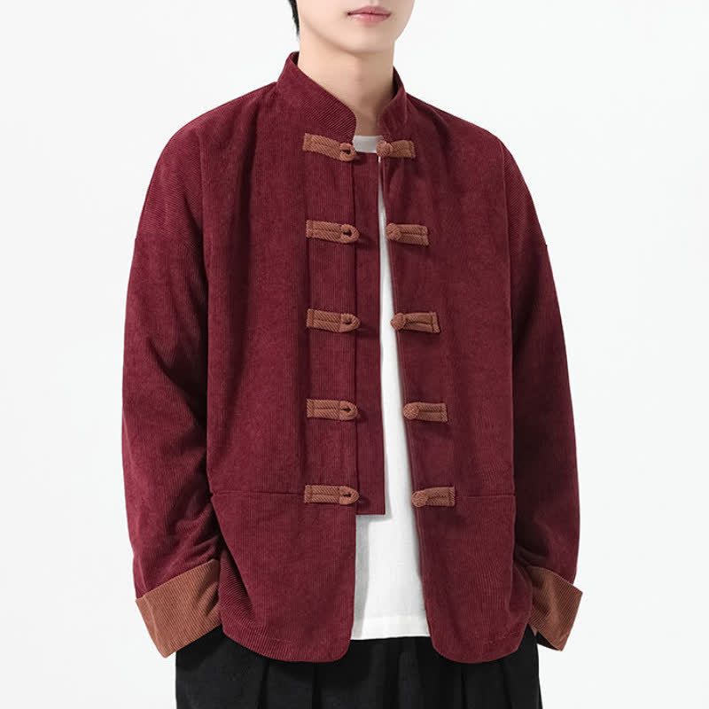 Buddha Stones Fall Winter Casual Tang Style Frog Button Solid Men's Jackets With Pockets - image 15