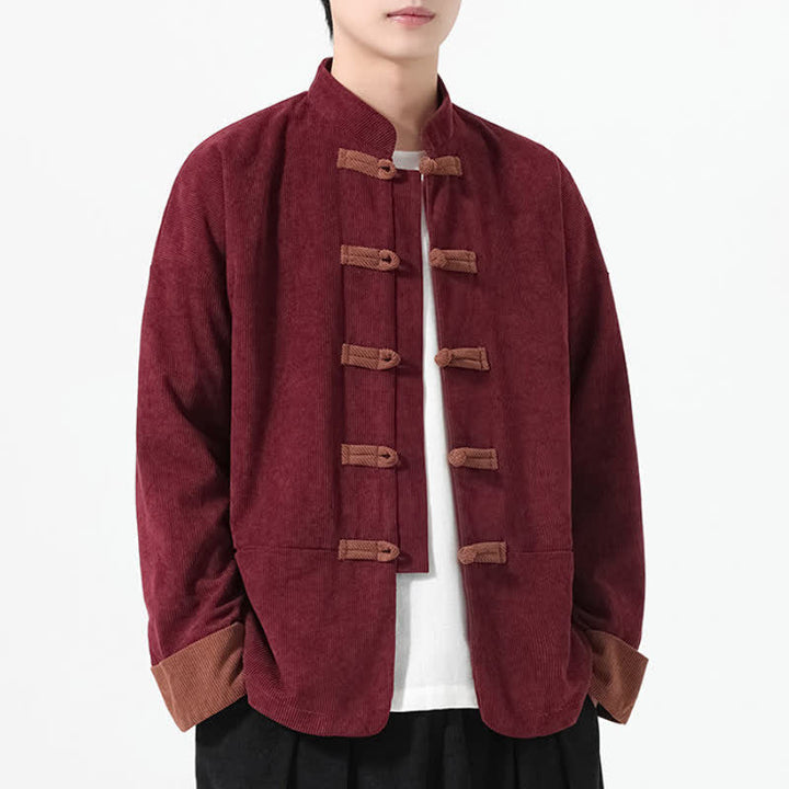 Buddha Stones Fall Winter Casual Tang Style Frog Button Solid Men's Jackets With Pockets - image 15