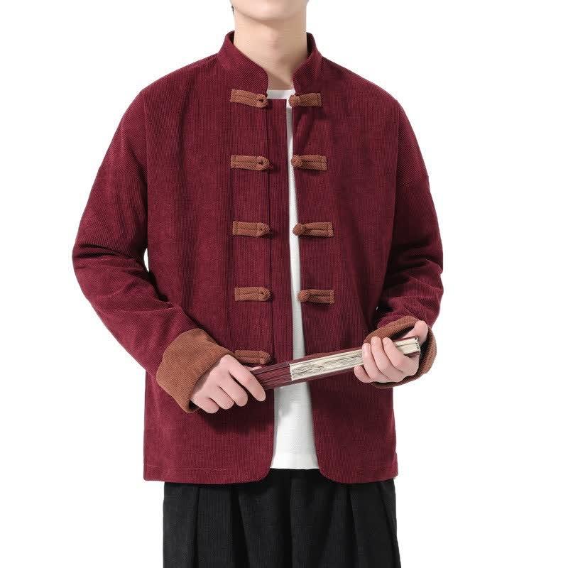Buddha Stones Fall Winter Casual Tang Style Frog Button Solid Men's Jackets With Pockets - image 12