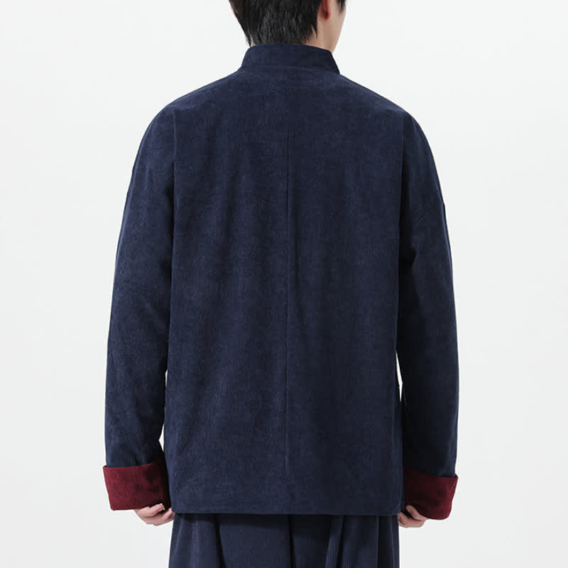 Buddha Stones Fall Winter Casual Tang Style Frog Button Solid Men's Jackets With Pockets - image 4