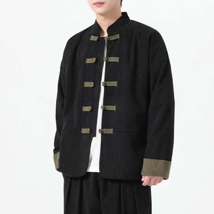 Buddha Stones Fall Winter Casual Tang Style Frog Button Solid Men's Jackets With Pockets - image 7