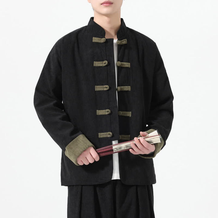 Buddha Stones Fall Winter Casual Tang Style Frog Button Solid Men's Jackets With Pockets - image 6