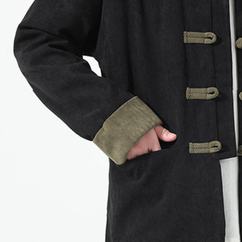 Buddha Stones Fall Winter Casual Tang Style Frog Button Solid Men's Jackets With Pockets - image 10