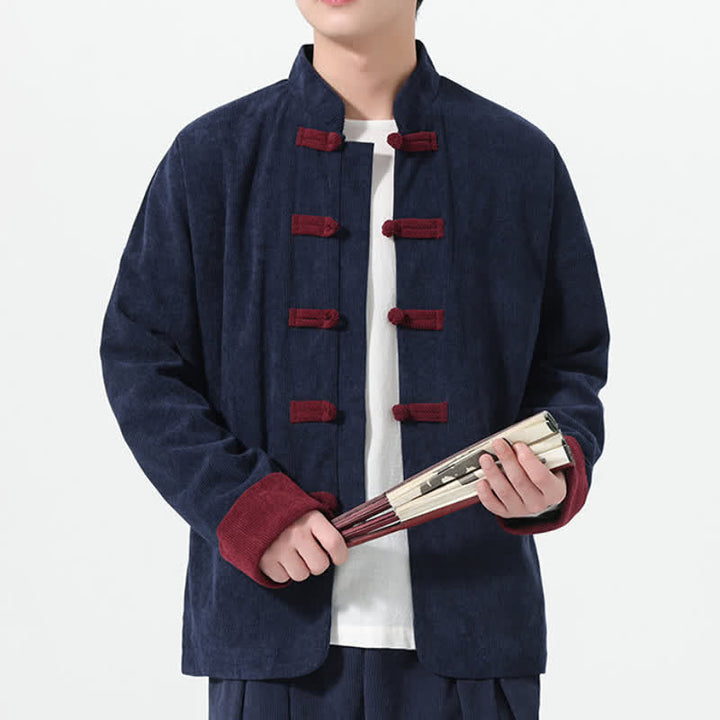 Buddha Stones Fall Winter Casual Tang Style Frog Button Solid Men's Jackets With Pockets - image 2