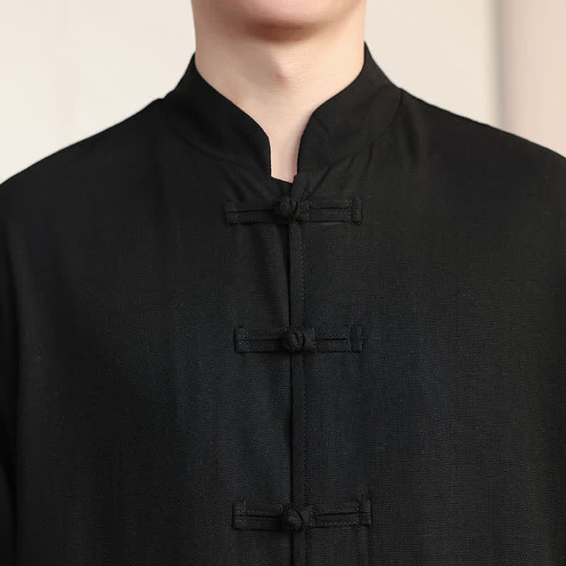Buddha Stones Fall Winter Casual Tang Style Frog Button Mandarin Collar Solid Men's Jackets With Pockets - image 7