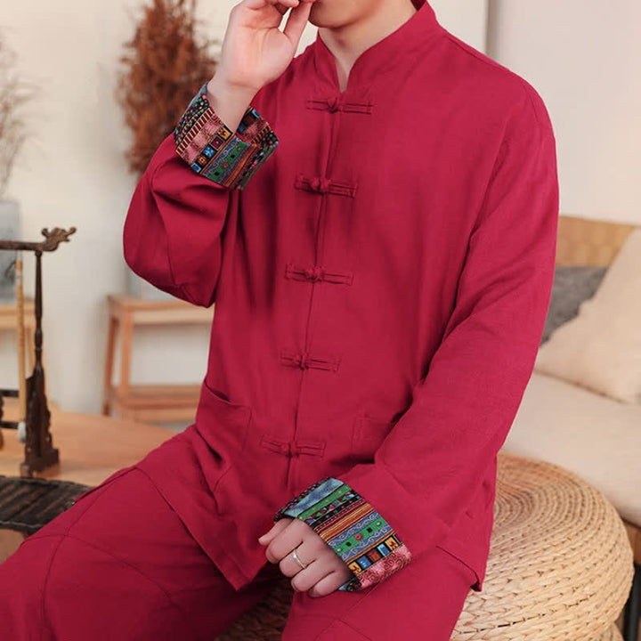 Buddha Stones Fall Winter Casual Tang Style Frog Button Mandarin Collar Solid Men's Jackets With Pockets - image 14