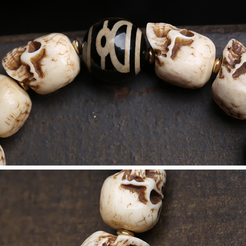 Buddha Stones Hand Carved Bone Bead Lord of the Corpse Forest Dzi Bead Protection Bracelet - image 4