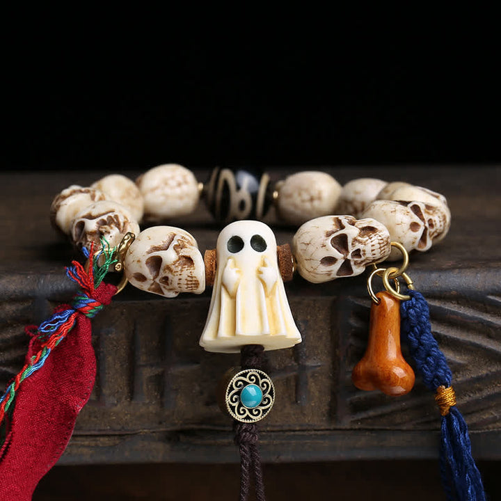 Buddha Stones Hand Carved Bone Bead Lord of the Corpse Forest Dzi Bead Protection Bracelet - image 1