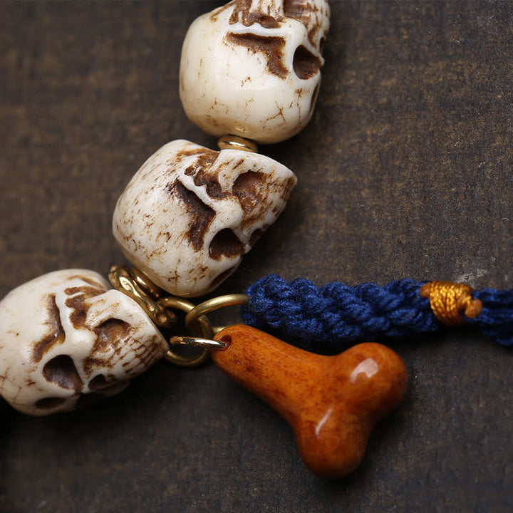 Buddha Stones Hand Carved Bone Bead Lord of the Corpse Forest Dzi Bead Protection Bracelet - image 3