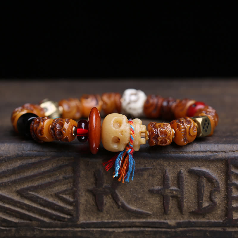 Buddha Stones Tibetan Hand Carved Bone Bead Lord of the Corpse Forest Protection Bracelet - image 1