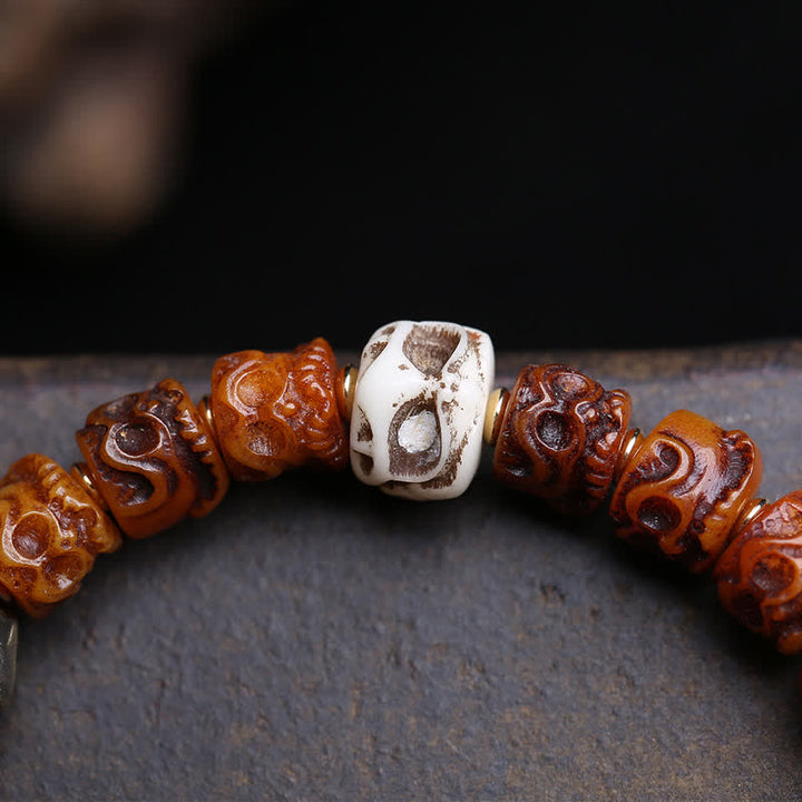 Buddha Stones Tibetan Hand Carved Bone Bead Lord of the Corpse Forest Protection Bracelet - image 2