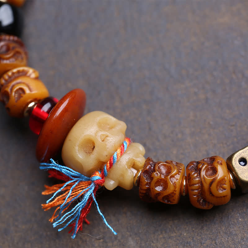 Buddha Stones Tibetan Hand Carved Bone Bead Lord of the Corpse Forest Protection Bracelet - image 3